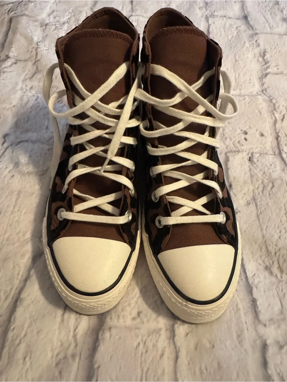 Converse High Top Platform Sneakers in Brown Leopard Print